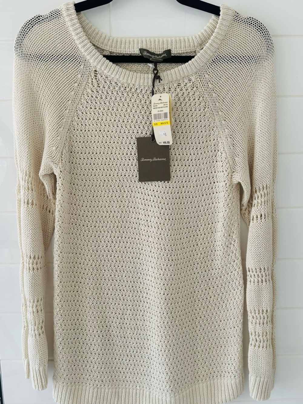 Tommy Bahama Cream Open-Weave Scoop Neck Sweater